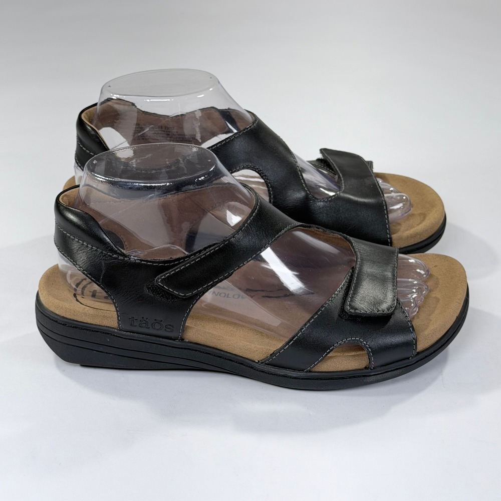 Taos Serene Sandals Womens 8 Black Leather Comfort Walking Casual Minimalist